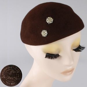 Vintage 20s Wool Felt Rhinestone Beanie Skull Hat